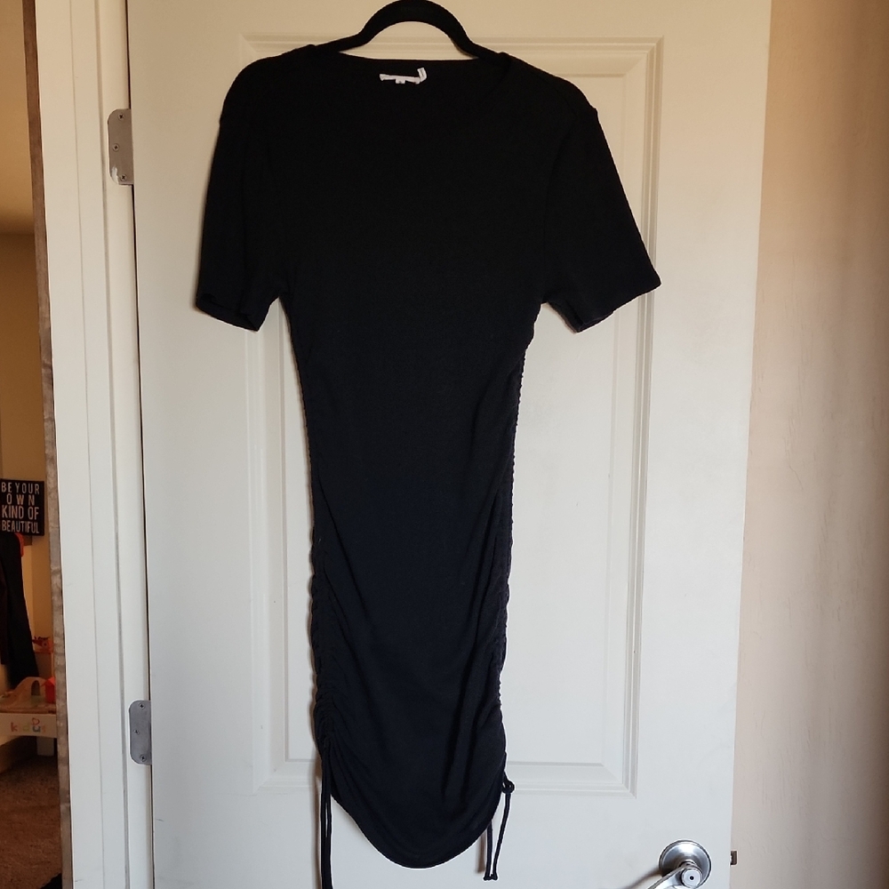 Good American Cotton Black Ruched Dress Short Sleeve 2 M